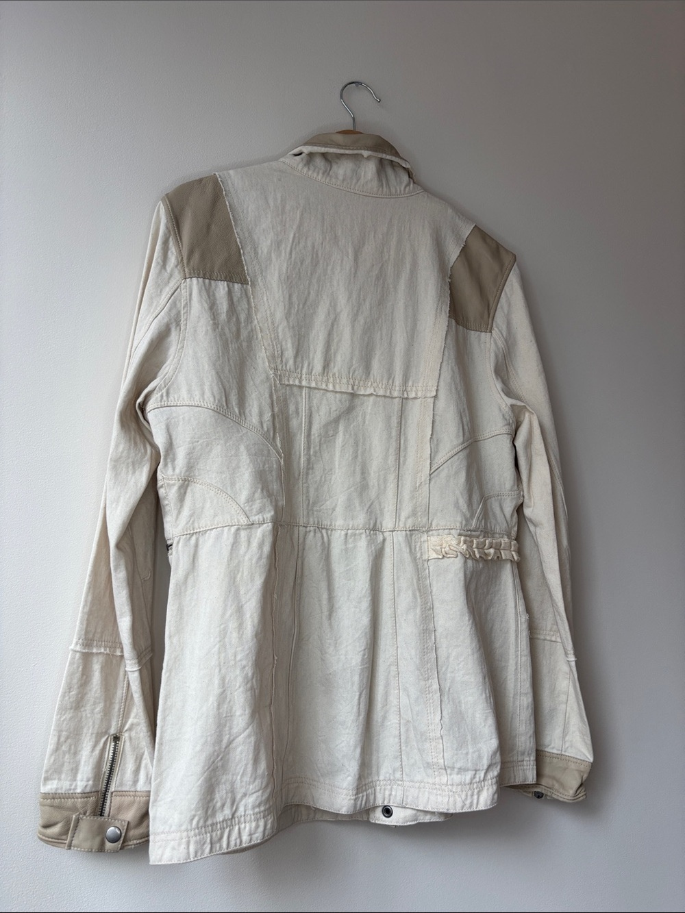 Cream Tan Patchwork Leather Trim Utility Jacket - Picture 6 of 9